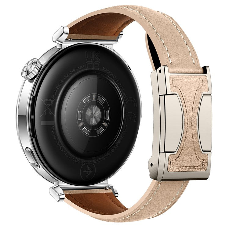 22mm Genuine Cow Leather Strap for Huawei Watch GT 5 Pro 46mm / GT 5 46mm / GT 4 46mm Flat Texture Magnetic Buckle Watch Band - Apricot