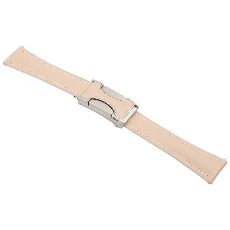 22mm Genuine Cow Leather Strap for Huawei Watch GT 5 Pro 46mm / GT 5 46mm / GT 4 46mm Flat Texture Magnetic Buckle Watch Band - Apricot
