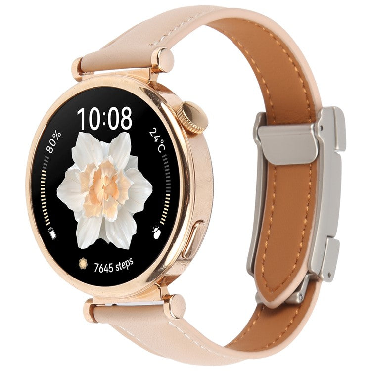 22mm Genuine Cow Leather Strap for Huawei Watch GT 5 Pro 46mm / GT 5 46mm / GT 4 46mm Flat Texture Magnetic Buckle Watch Band - Apricot