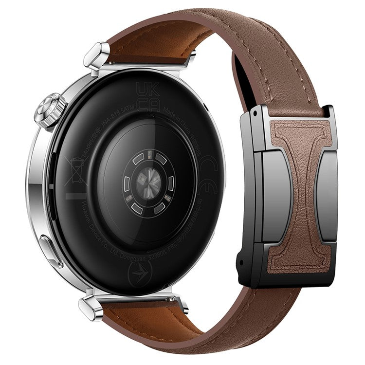 22mm Genuine Cow Leather Strap for Huawei Watch GT 5 Pro 46mm / GT 5 46mm / GT 4 46mm Flat Texture Magnetic Buckle Watch Band - Dark Coffee