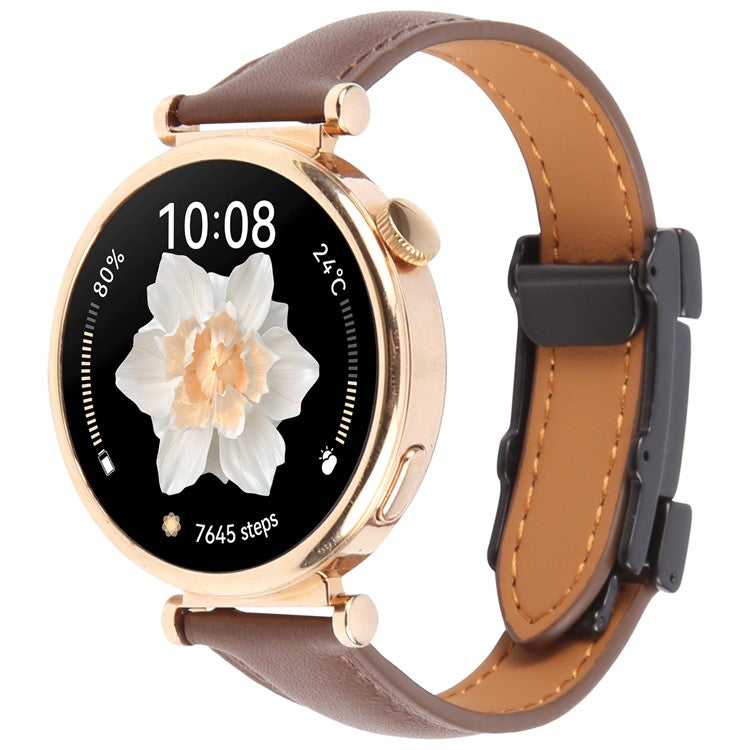 22mm Genuine Cow Leather Strap for Huawei Watch GT 5 Pro 46mm / GT 5 46mm / GT 4 46mm Flat Texture Magnetic Buckle Watch Band - Dark Coffee