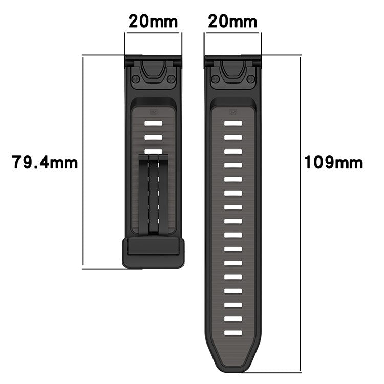 20mm Watch Band For Garmin Fenix 8 43mm / Descent MK3i / Fenix 7S Breathable Silicone Strap with Magnetic Folding Clasp - Black+Orange