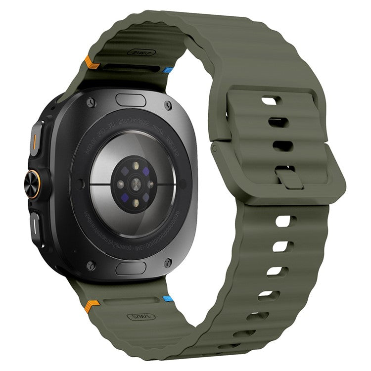 For Samsung Galaxy Watch Ultra 47mm Silicone Watch Strap Wave Stitching Wrist Band - Army Green