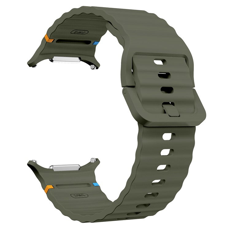 For Samsung Galaxy Watch Ultra 47mm Silicone Watch Strap Wave Stitching Wrist Band - Army Green