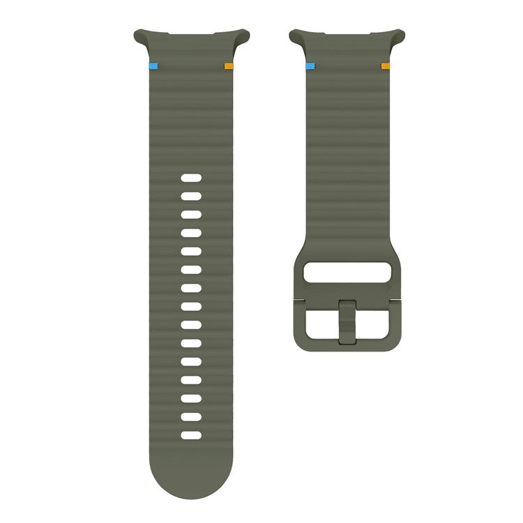 For Samsung Galaxy Watch Ultra 47mm Silicone Watch Strap Wave Stitching Wrist Band - Army Green