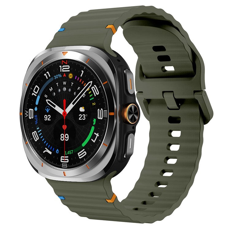 For Samsung Galaxy Watch Ultra 47mm Silicone Watch Strap Wave Stitching Wrist Band - Army Green