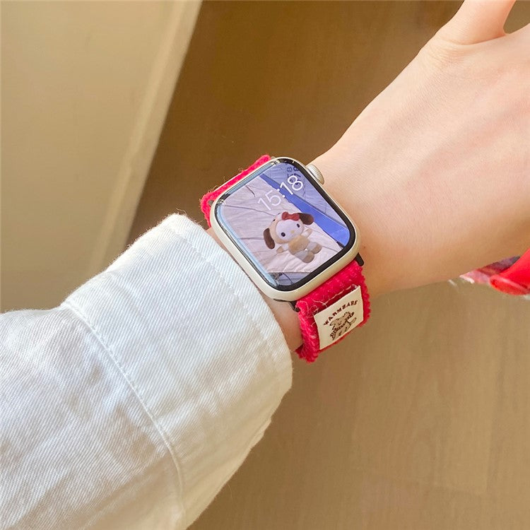 Corduroy Watch Band For Apple Watch Series 10 Ultra 9 8 7 SE 6 5 4 3 2 1 46mm 49mm 45mm 44mm 42mm Magnetic Clasp Wrist Strap - Red
