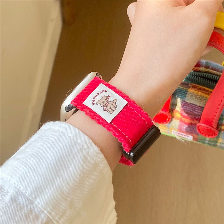 Corduroy Watch Band For Apple Watch Series 10 Ultra 9 8 7 SE 6 5 4 3 2 1 46mm 49mm 45mm 44mm 42mm Magnetic Clasp Wrist Strap - Red