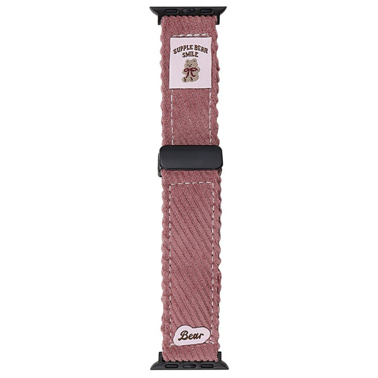 Corduroy Watch Band For Apple Watch Series 10 Ultra 9 8 7 SE 6 5 4 3 2 1 46mm 49mm 45mm 44mm 42mm Magnetic Clasp Wrist Strap - Plum