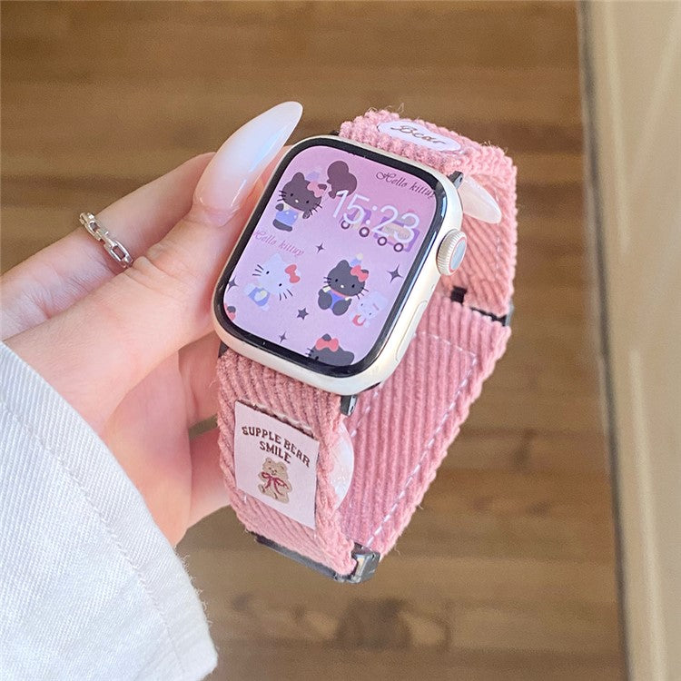 Corduroy Watch Band For Apple Watch Series 10 Ultra 9 8 7 SE 6 5 4 3 2 1 46mm 49mm 45mm 44mm 42mm Magnetic Clasp Wrist Strap - Plum