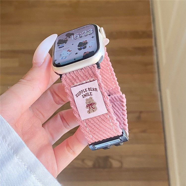 Corduroy Watch Band For Apple Watch Series 10 Ultra 9 8 7 SE 6 5 4 3 2 1 46mm 49mm 45mm 44mm 42mm Magnetic Clasp Wrist Strap - Plum