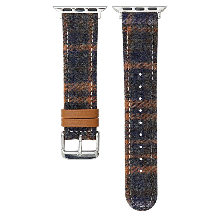 Watch Band For Apple Watch Series 10 9 8 7 SE 6 5 4 3 2 1 42mm 41mm 40mm 38mm Vintage Wool + Leather Strap Bracelet - Blue + Brown