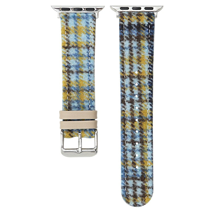 Watch Band For Apple Watch Series 10 Ultra 9 8 7 SE 6 5 4 3 2 1 46mm 49mm 45mm 44mm 42mm Vintage Wool + Leather Strap - Ice Blue