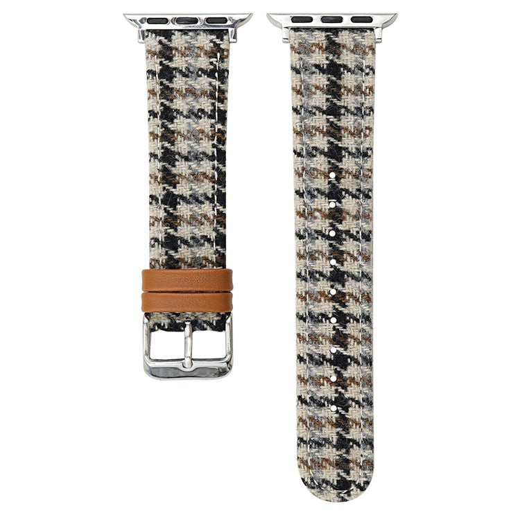 Watch Band For Apple Watch Series 10 Ultra 9 8 7 SE 6 5 4 3 2 1 46mm 49mm 45mm 44mm 42mm Vintage Wool + Leather Strap - Vertical Stripe + Black