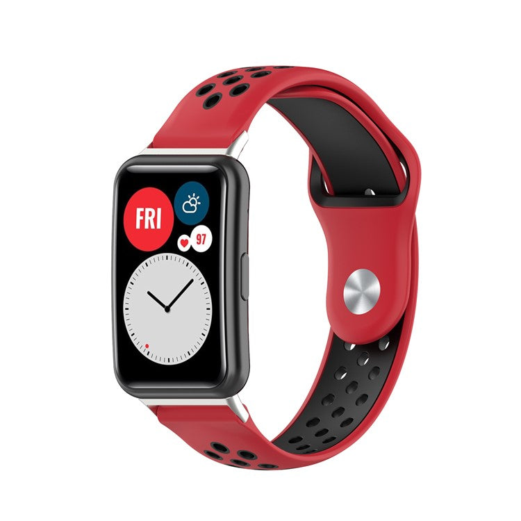 Dual Color Silicone Sport Watch Band Replacement Wrist Strap for Huawei Watch Fit TIA-B09 - Red/Black