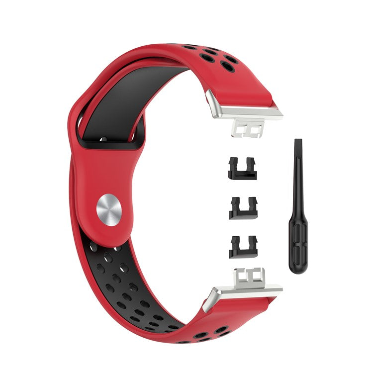 Dual Color Silicone Sport Watch Band Replacement Wrist Strap for Huawei Watch Fit TIA-B09 - Red/Black