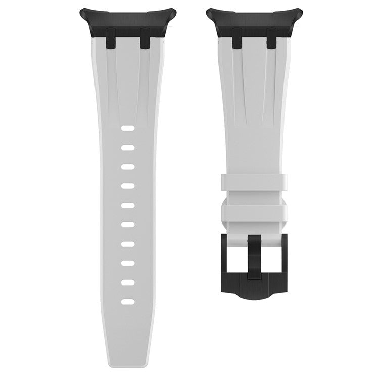 For Samsung Galaxy Watch Ultra 47mm Silicone Watch Band Adjustable Strap with Black Buckle - Black + White