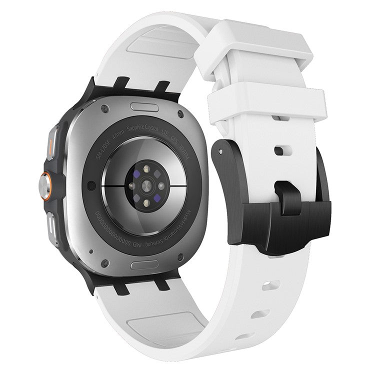 For Samsung Galaxy Watch Ultra 47mm Silicone Watch Band Adjustable Strap with Black Buckle - Black + White