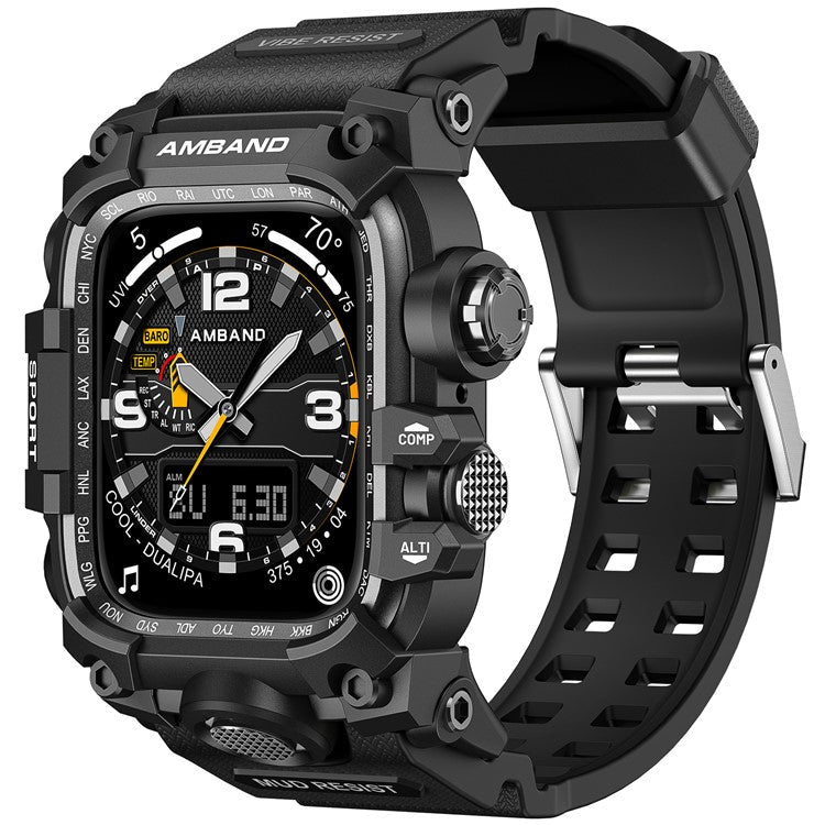 AMBAND For Apple Watch Ultra 49mm Bump Proof TPU Watch Strap with Integrated Watch Case - Black