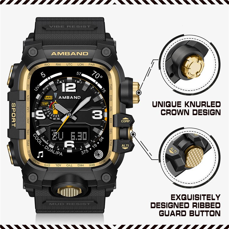 AMBAND Watch Band for Apple Watch Series 9 / 8 / 7 45mm Bump Proof TPU Strap with Integrated Watch Case - Black / Gold