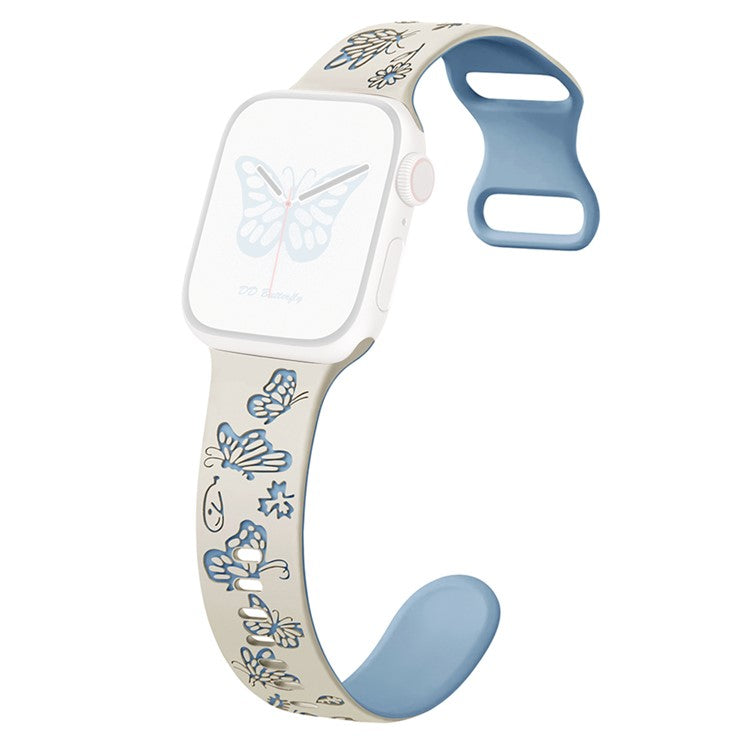 KALEBOL Dual Color Silicone Strap for Apple Watch Series 10 9 8 7 SE 6 5 4 3 2 1 42mm 41mm 40mm 38mm Butterfly Buckle Watchband - White + Blue