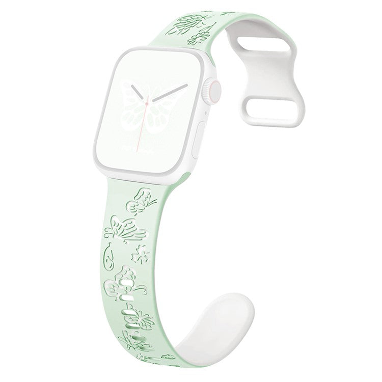 KALEBOL Dual Color Silicone Strap for Apple Watch Series 10 9 8 7 SE 6 5 4 3 2 1 42mm 41mm 40mm 38mm Butterfly Buckle Watchband - Light Mint + White
