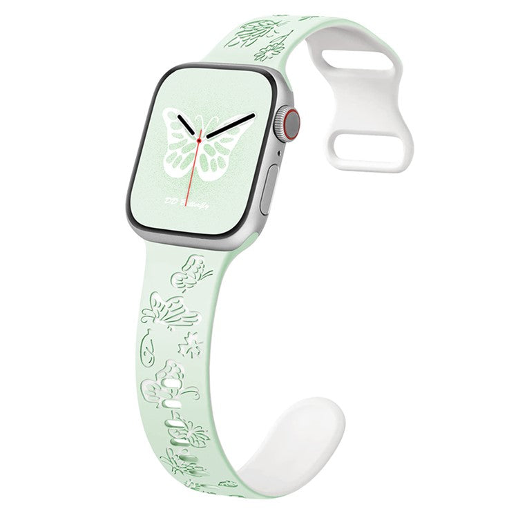 KALEBOL Dual Color Silicone Strap for Apple Watch Series 10 9 8 7 SE 6 5 4 3 2 1 42mm 41mm 40mm 38mm Butterfly Buckle Watchband - Light Mint + White