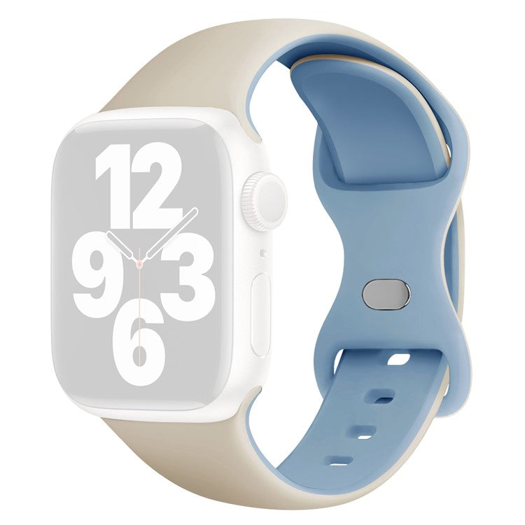 KALEBOL Silicone Watch Strap for Apple Watch Series 10 9 8 7 SE 6 5 4 3 2 1 42mm 41mm 40mm 38mm Butterfly Buckle Band - White + Misty Blue
