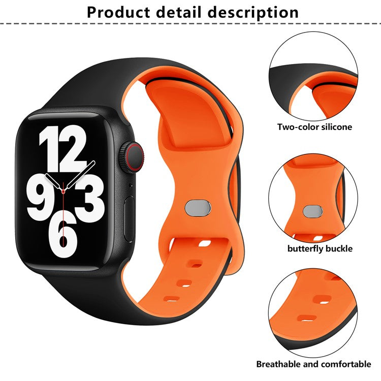 KALEBOL Silicone Watch Strap for Apple Watch Series 10 9 8 7 SE 6 5 4 3 2 1 42mm 41mm 40mm 38mm Butterfly Buckle Band - Pink + Rose Grey