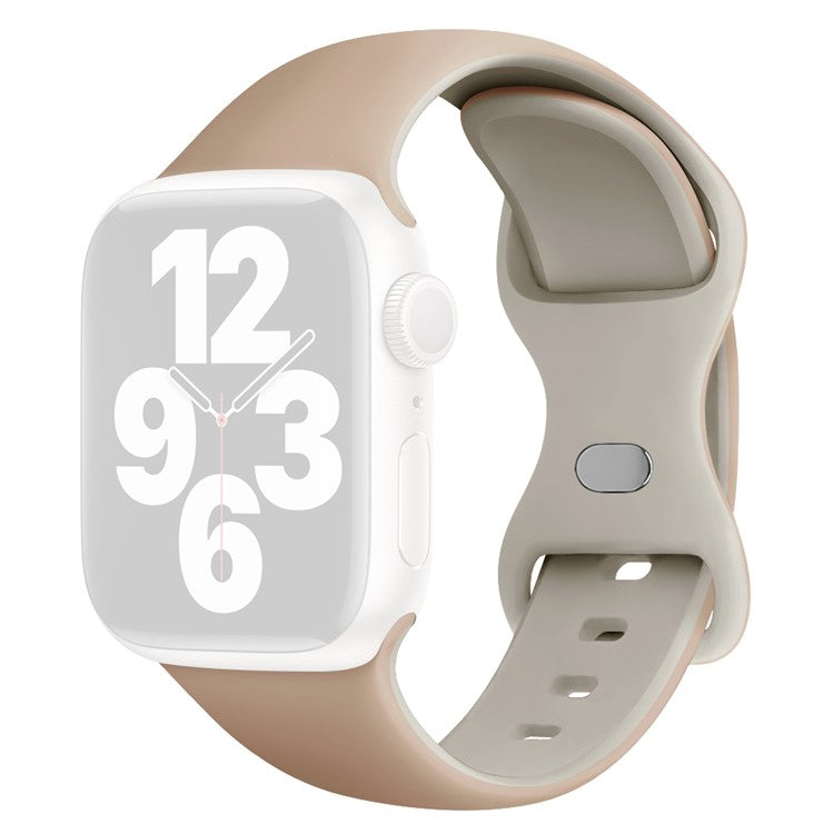 KALEBOL Silicone Strap for Apple Watch Series 10 Ultra 9 8 7 SE 6 5 4 3 2 1 46mm 49mm 45mm 44mm 42mm Butterfly Buckle Band - Milk Tea + Rock White