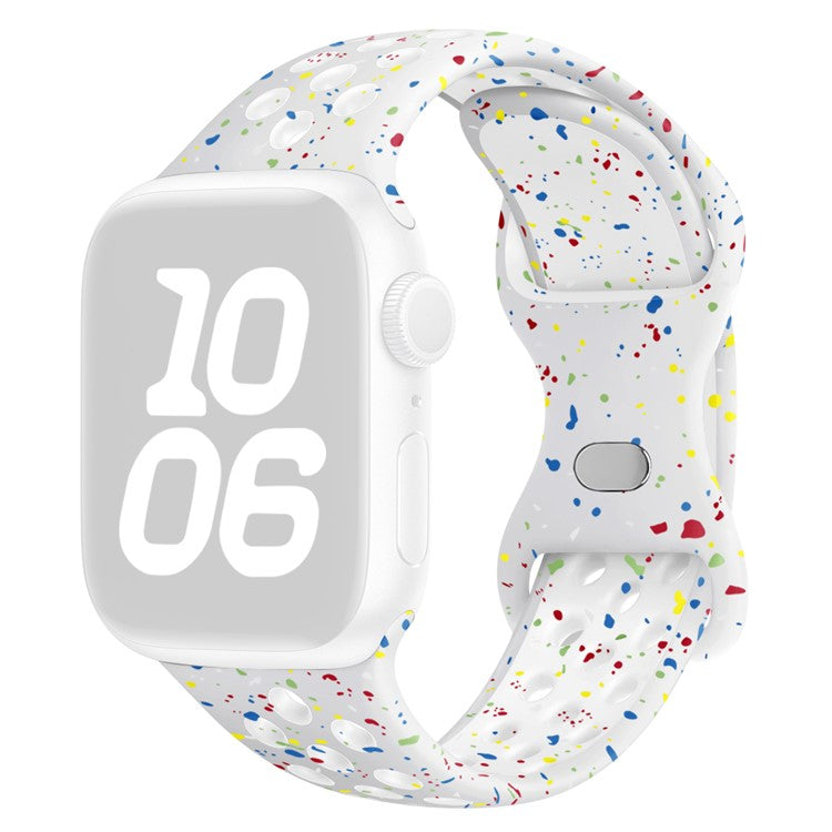 KALEBOL Color Dots Silicone Strap for Apple Watch Series 10 9 8 7 SE 6 5 4 3 2 1 42mm 41mm 40mm 38mm Butterfly Buckle Band - White