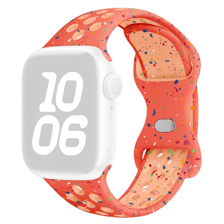 KALEBOL Color Dots Silicone Strap for Apple Watch Series 10 9 8 7 SE 6 5 4 3 2 1 42mm 41mm 40mm 38mm Butterfly Buckle Band - Orange