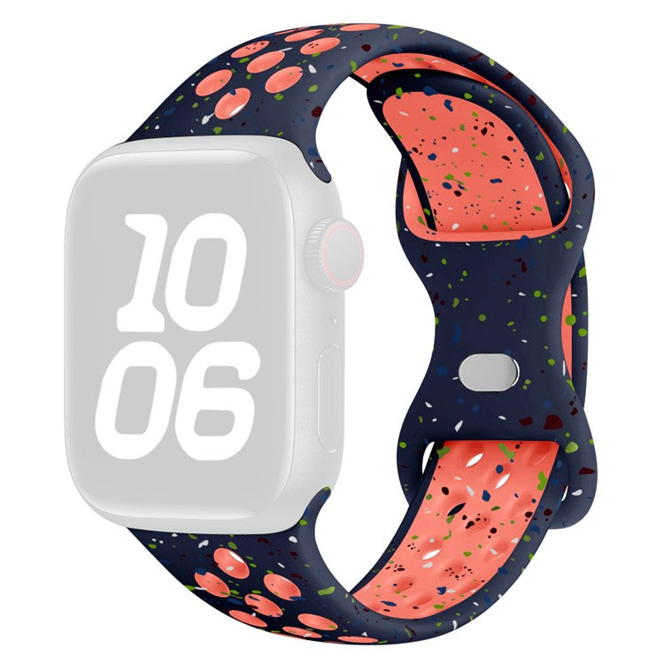 KALEBOL Color Dots Silicone Strap for Apple Watch Series 10 9 8 7 SE 6 5 4 3 2 1 42mm 41mm 40mm 38mm Butterfly Buckle Band - Midnight Blue