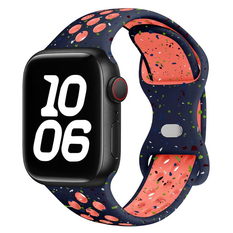 KALEBOL Color Dots Silicone Strap for Apple Watch Series 10 9 8 7 SE 6 5 4 3 2 1 42mm 41mm 40mm 38mm Butterfly Buckle Band - Midnight Blue