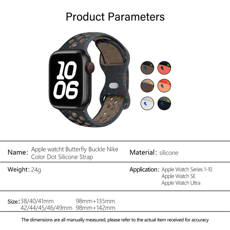 KALEBOL Color Dots Silicone Strap for Apple Watch Series 10 9 8 7 SE 6 5 4 3 2 1 42mm 41mm 40mm 38mm Butterfly Buckle Band - Midnight Blue