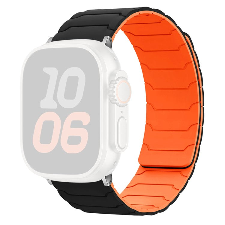 KALEBOL Silicone Magnetic Watch Band for Apple Watch Series 10 Ultra 9 8 7 SE 6 5 4 3 2 1 46mm 49mm 45mm 44mm 42mm Strap - Black + Orange
