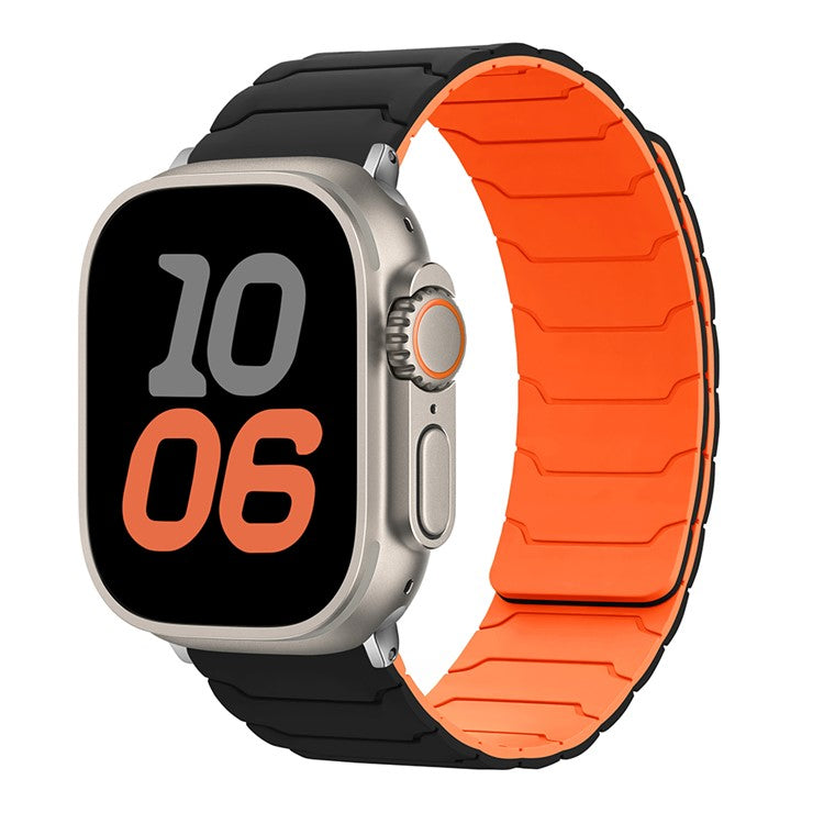 KALEBOL Silicone Magnetic Watch Band for Apple Watch Series 10 Ultra 9 8 7 SE 6 5 4 3 2 1 46mm 49mm 45mm 44mm 42mm Strap - Black + Orange