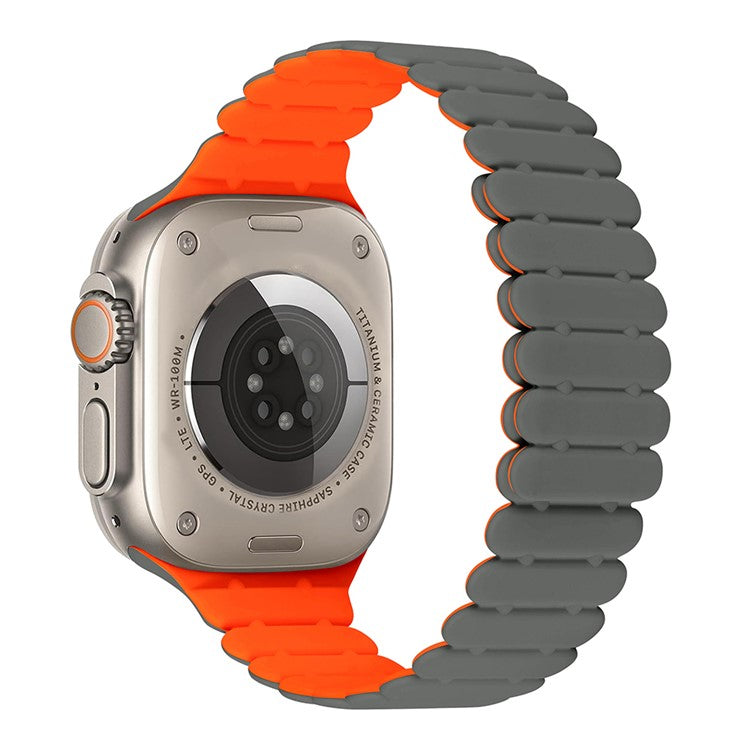 KALEBOL Magnetic Silicone Band for Apple Watch Series 10 Ultra 9 8 7 SE 6 5 4 3 2 1 46mm 49mm 45mm 44mm 42mm Bamboo Joint Strap - Grey + Orange