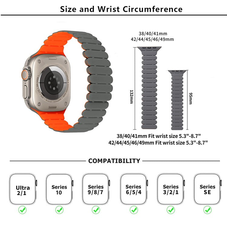 KALEBOL Magnetic Silicone Band for Apple Watch Series 10 Ultra 9 8 7 SE 6 5 4 3 2 1 46mm 49mm 45mm 44mm 42mm Bamboo Joint Strap - Grey + Orange