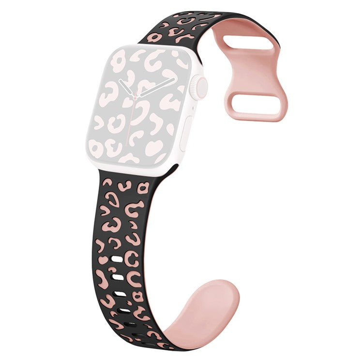 KALEBOL Leopard Silicone Band for Apple Watch Series 10 9 8 7 SE 6 5 4 3 2 1 42mm 41mm 40mm 38mm Dual Color Strap - Black + Pink