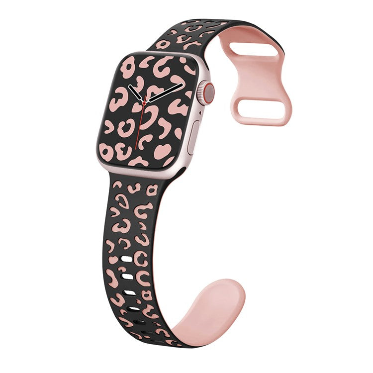 KALEBOL Leopard Silicone Band for Apple Watch Series 10 9 8 7 SE 6 5 4 3 2 1 42mm 41mm 40mm 38mm Dual Color Strap - Black + Pink