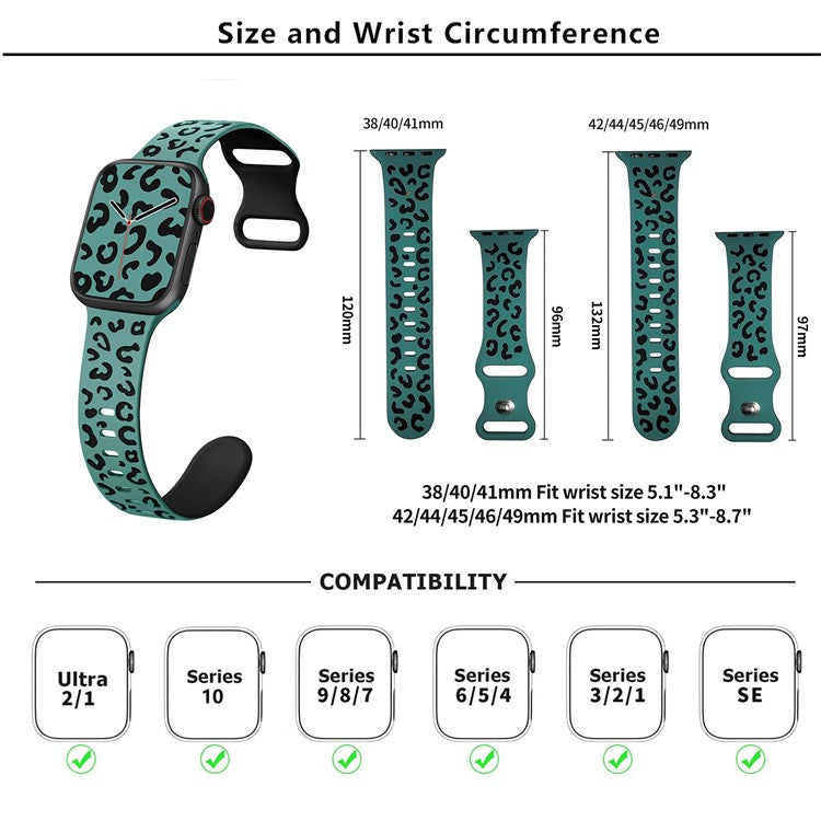 KALEBOL Leopard Silicone Band for Apple Watch Series 10 9 8 7 SE 6 5 4 3 2 1 42mm 41mm 40mm 38mm Dual Color Strap - Black + Pink