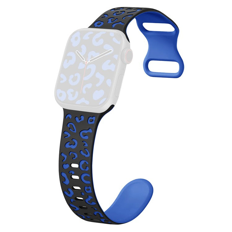 KALEBOL Leopard Silicone Band for Apple Watch Series 10 9 8 7 SE 6 5 4 3 2 1 42mm 41mm 40mm 38mm Dual Color Strap - Black + Blue