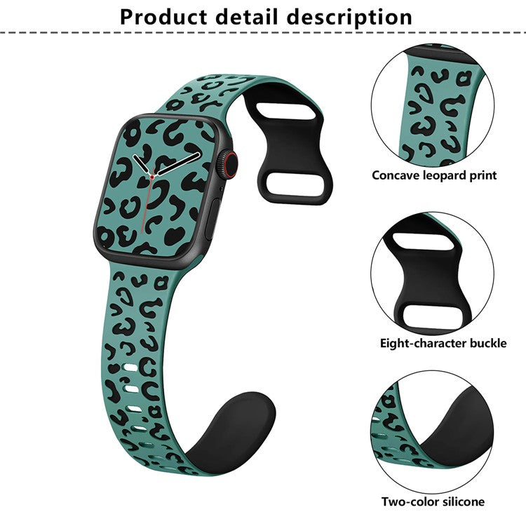 KALEBOL Leopard Silicone Band for Apple Watch Series 10 9 8 7 SE 6 5 4 3 2 1 42mm 41mm 40mm 38mm Dual Color Strap - Black + Blue