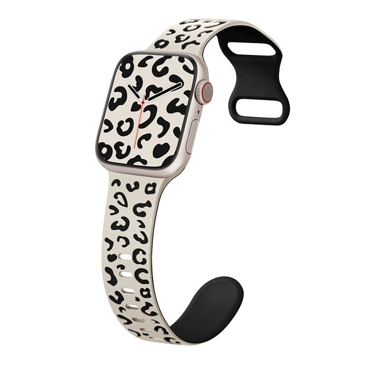 KALEBOL Leopard Silicone Band for Apple Watch Series 10 Ultra 9 8 7 SE 6 5 4 3 2 1 46mm 49mm 45mm 44mm 42mm Dual Color Strap - Starlight + Black