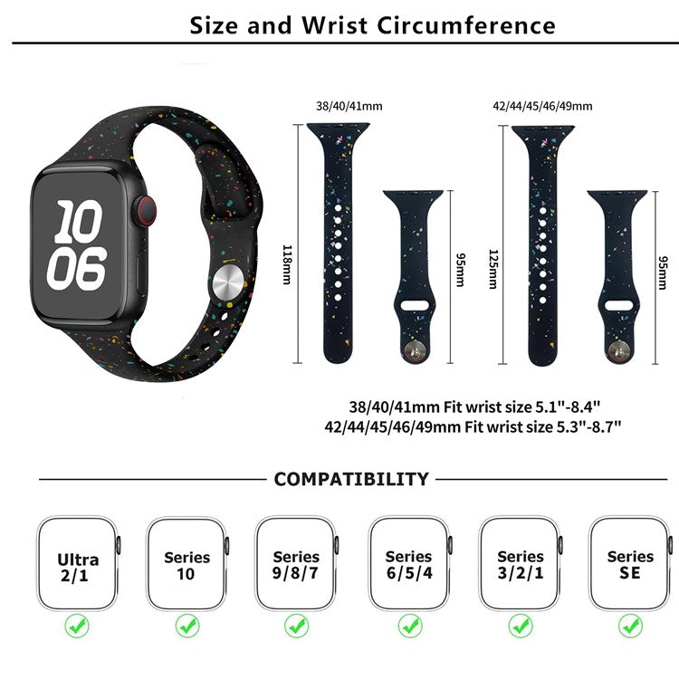 KALEBOL Silicone Watch Strap for Apple Watch Series 10 9 8 7 SE 6 5 4 3 2 1 42mm 41mm 40mm 38mm Colorful Flakes Band - Soft Mint