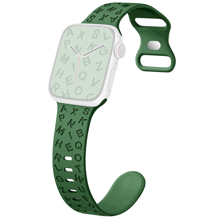 KALEBOL Silicone Band for Apple Watch Series 10 9 8 7 SE 6 5 4 3 2 1 42mm 41mm 40mm 38mm Alphabet Pattern Watch Strap - Green
