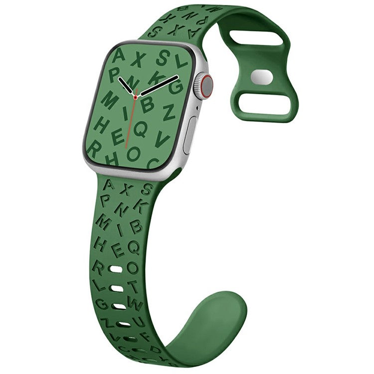 KALEBOL Silicone Band for Apple Watch Series 10 9 8 7 SE 6 5 4 3 2 1 42mm 41mm 40mm 38mm Alphabet Pattern Watch Strap - Green