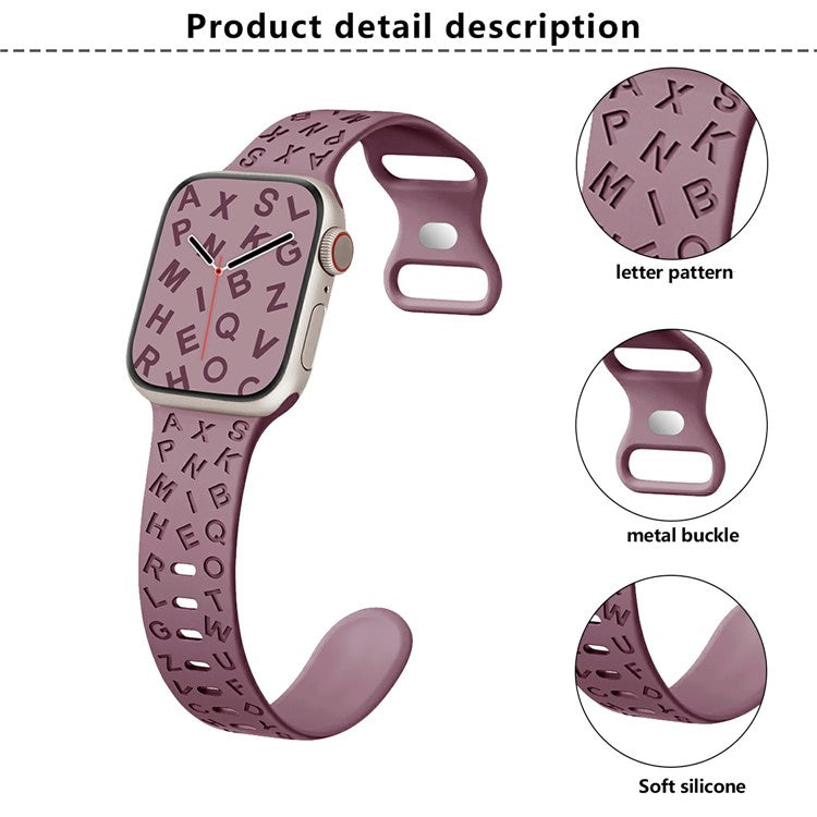 KALEBOL Silicone Band for Apple Watch Series 10 9 8 7 SE 6 5 4 3 2 1 42mm 41mm 40mm 38mm Alphabet Pattern Watch Strap - Green
