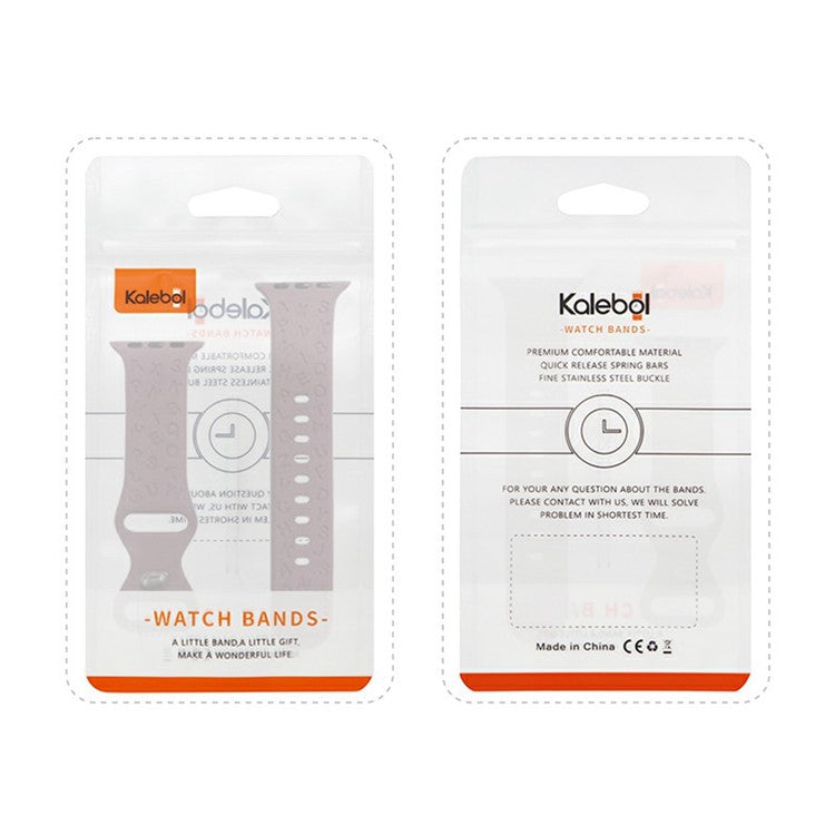 KALEBOL Silicone Band for Apple Watch Series 10 9 8 7 SE 6 5 4 3 2 1 42mm 41mm 40mm 38mm Alphabet Pattern Watch Strap - Green